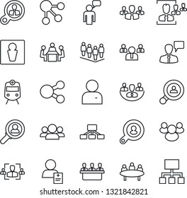 Thin Line Icon Set - train vector, male, speaking man, team, meeting, patient, group, user, company, hr, client search, consumer, social media, hierarchy