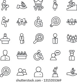 Thin Line Icon Set - vip vector, disabled, reception, pedestal, team, meeting, pregnancy, speaker, group, user, hr, manager, career ladder, client search, waiter, cook, consumer, palm sproute