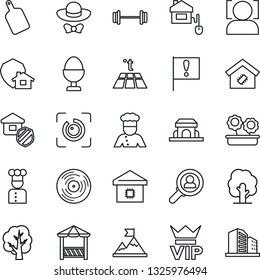 Thin Line Icon Set - vip vector, tree, barbell, important flag, vinyl, face id, eye, smart home, flower in pot, estate insurance, cook, egg stand, cafe building, dress code, alcove, cutting board