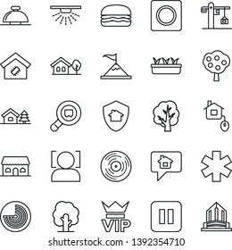 Thin Line Icon Set - vip vector, reception bell, radar, tree, seedling, ambulance star, search cargo, vinyl, pause button, record, face id, house with, fruit, smart home, crane, cafe building