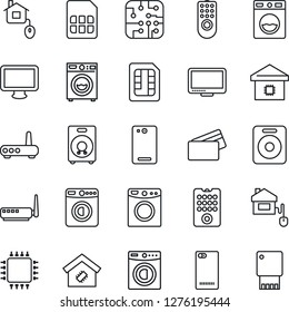 Thin Line Icon Set - washer vector, monitor, speaker, phone back, sim, smart home, credit card, control, chip, remote, router, usb flash