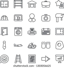 Thin Line Icon Set - washer vector, right arrow, plane, abacus, notebook pc, tie, ladder, greenhouse, term, warehouse, rack, camera, favorites list, printer, pond, water supply, plan, estate search