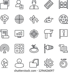 Thin Line Icon Set - wind vector, luggage storage, contract, statistic monitor, pond, pills blister, patient, route, important flag, folder document, reel, antenna, application, root setup, target