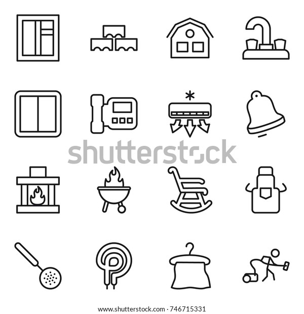 Thin Line Icon Set Window Block Stock Vector Royalty Free