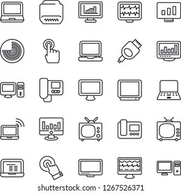 Thin Line Icon Set - wireless notebook vector, radar, pc, statistic monitor, pulse, tv, touch screen, laptop, hdmi, statistics, intercome