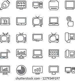 Thin Line Icon Set - wireless notebook vector, radar, pc, statistic monitor, pulse, tv, touch screen, laptop, hdmi, statistics, intercome