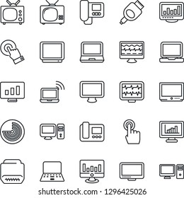 Thin Line Icon Set - wireless notebook vector, radar, pc, statistic monitor, pulse, tv, touch screen, laptop, hdmi, statistics, intercome
