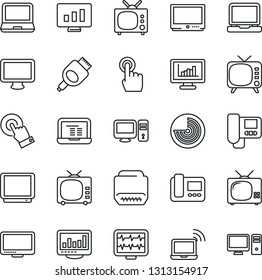 Thin Line Icon Set - wireless notebook vector, radar, pc, statistic monitor, pulse, tv, touch screen, laptop, hdmi, statistics, intercome