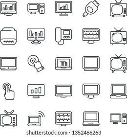 Thin Line Icon Set - wireless notebook vector, pc, statistic monitor, pulse, tv, touch screen, laptop, hdmi, statistics, intercome