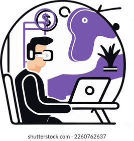 Thin line icon. Settings, choosing appearance. Pixel perfect, editable stroke. Vector illustration. Planet, universe and global NFT. VR or virtual reality. Metaverse office work