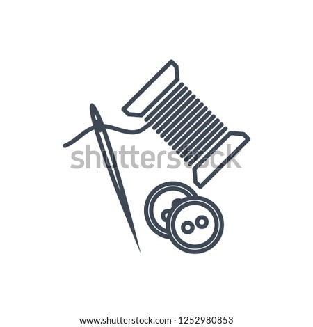 thin line icon sewing on buttons, needle with thread on a spool