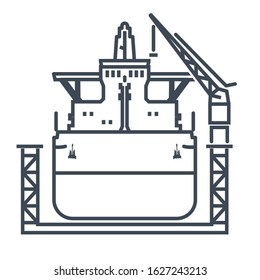 Thin Line Icon Ship In Floating Dry Dock