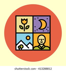 Thin Line Icon. Shooting Modes. Simple Trendy Modern Style Round Color Vector Illustration.
