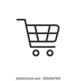 Thin line icon of shopping cart. Vector outline sign for UI, web and app. Concept design of shopping cart icon. Isolated on a white background.