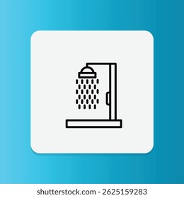Thin line icon of a showerhead with water drops, symbolizing cleanliness and daily bathing.