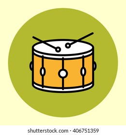 Thin Line Icon. Snare Drum. Simple Trendy Modern Style Round Color Vector Illustration.