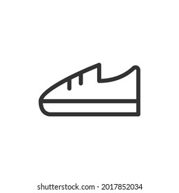 Thin line icon of sneaker. Vector outline sign for UI, web and app. Concept design of sneaker icon. Isolated on a white background.