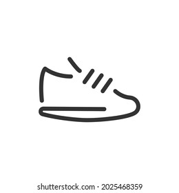 Thin line icon of sneaker. Vector outline sign for UI, web and app. Concept design of sneaker icon. Isolated on a white background.