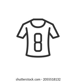Thin line icon of soccer. Vector outline sign for UI, web and app. Concept design of soccer icon. Isolated on a white background.