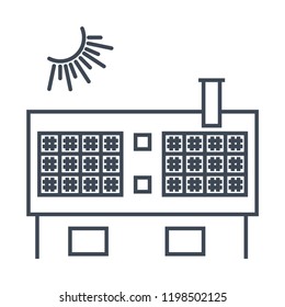 thin line icon solar panels on house, alternative energy