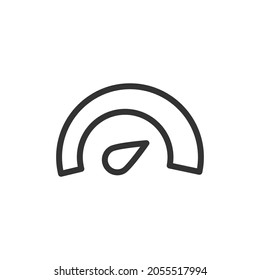 Thin line icon of speedometer. Vector outline sign for UI, web and app. Concept design of speedometer icon. Isolated on a white background.