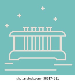 Thin line icon of stand with chemical flasks. Chemical laboratory equipment vector sign. Scientific research illustration. Design element for poster, brochure. Graphic template for your design.