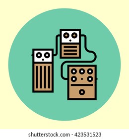 Thin Line Icon. Stompboxes Chain Guitar Pedals. Simple Trendy Modern Style Round Color Vector Illustration.
