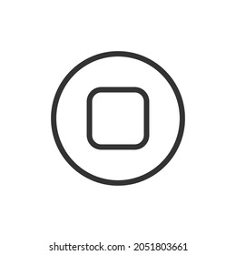 Thin line icon of stop. Vector outline sign for UI, web and app. Concept design of stop icon. Isolated on a white background.