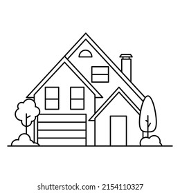 Thin line icon suburban modern house. Symbol for a mobile application or website.Vector illustration in lineart style.Isolated on white background.