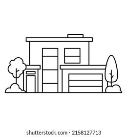 Thin line icon suburban modern house. Symbol for a mobile application or website.Vector illustration in lineart style.Isolated on white background.