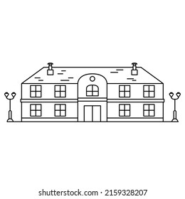 Icono de línea delgada casa moderna suburbana. Símbolo de una aplicación móvil o sitio web.Ilustración vectorial en estilo lineal.Aislada en fondo blanco.