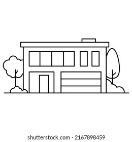 Thin line icon suburban modern house. Symbol for a mobile application or website.Vector illustration in lineart style.Isolated on white background.