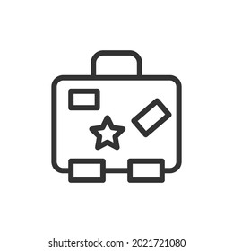 Thin line icon of suitcase. Vector outline sign for UI, web and app. Concept design of suitcase icon. Isolated on a white background.