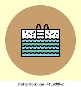 Thin Line Icon. Swimming Pool. Simple Trendy Modern Style Round Color Vector Illustration.
