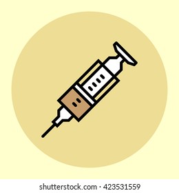 Thin Line Icon. Syringe. Simple Trendy Modern Style Round Color Vector Illustration.