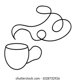 Thin line icon of tea cup with smoke isolated on white background. Vector illustration.