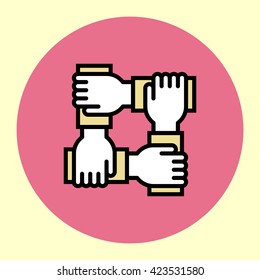 Thin Line Icon. Team Work. Simple Trendy Modern Style Round Color Vector Illustration.