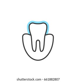 thin line icon of tooth extension or protection. concept of teeth protection from external influences. contour flat style trend modern logotype graphic art design isolated on white background