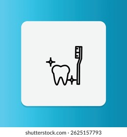 Thin line icon of a toothbrush with sparkle effects, representing dental hygiene and daily brushing.