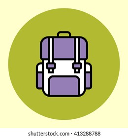 Thin Line Icon. Travel Backpack. Simple Trendy Modern Style Round Color Vector Illustration.