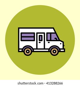 Thin Line Icon. Travel Van. Simple Trendy Modern Style Round Color Vector Illustration.