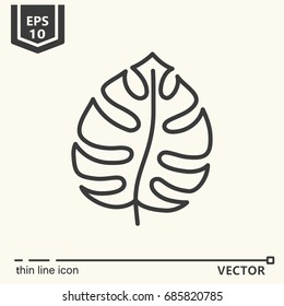 Thin Line Icon - Tropical Leaf. EPS 10 Isolated Object