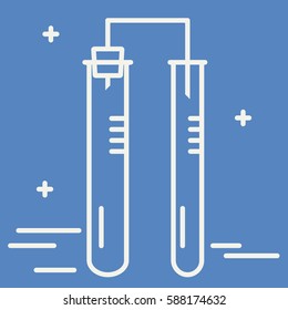 Thin line icon of two chemical flask. Chemical laboratory equipment vector sign. Scientific research illustration. Design element for poster, brochure. Graphic template for your design.