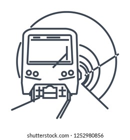 thin line icon underground tunnel and metro train, subway, railway