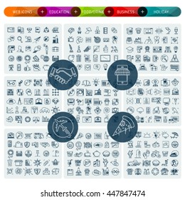 Thin line icon Vector Set illustration of for business, banking, contact, social media, education, Food, Holiday ,technology,  logistic, education, sport, medicine, travel. 
Linear symbols set.