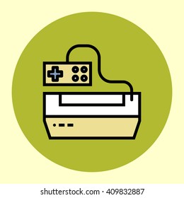 Thin Line Icon. Vintage Game Console. Simple Trendy Modern Style Round Color Vector Illustration.