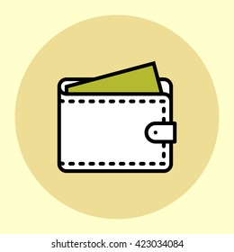 Thin Line Icon. Wallet. Simple Trendy Modern Style Round Color Vector Illustration.