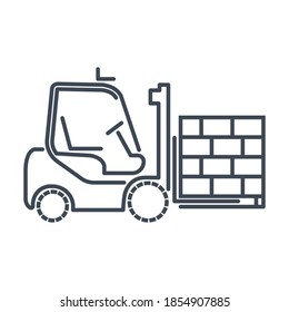 Thin line icon warehouse, loading, freight terminal, forklift truck loading pallet