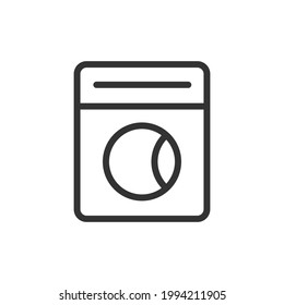 Thin line icon of washing machine. Vector outline sign for UI, web and app. Concept design of washing machine icon. Isolated on a white background.