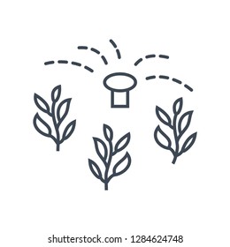 thin line icon watering plants, irrigation, automatic sprinkler system